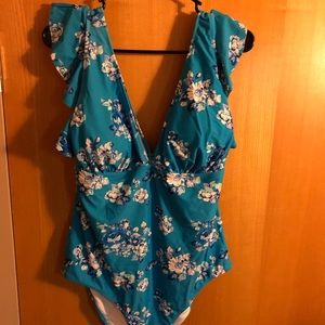 NWT Blue V-neck One Piece Swimsuit